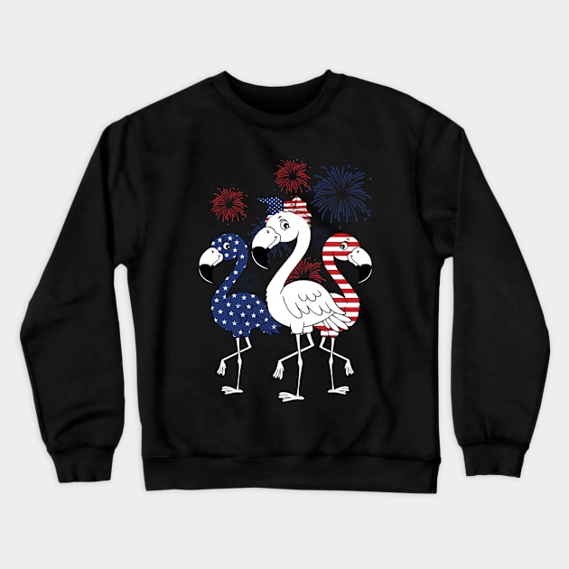 American Flag Firework Flamingo Happy 4th Of July Crewneck Sweatshirt by sueannharley12